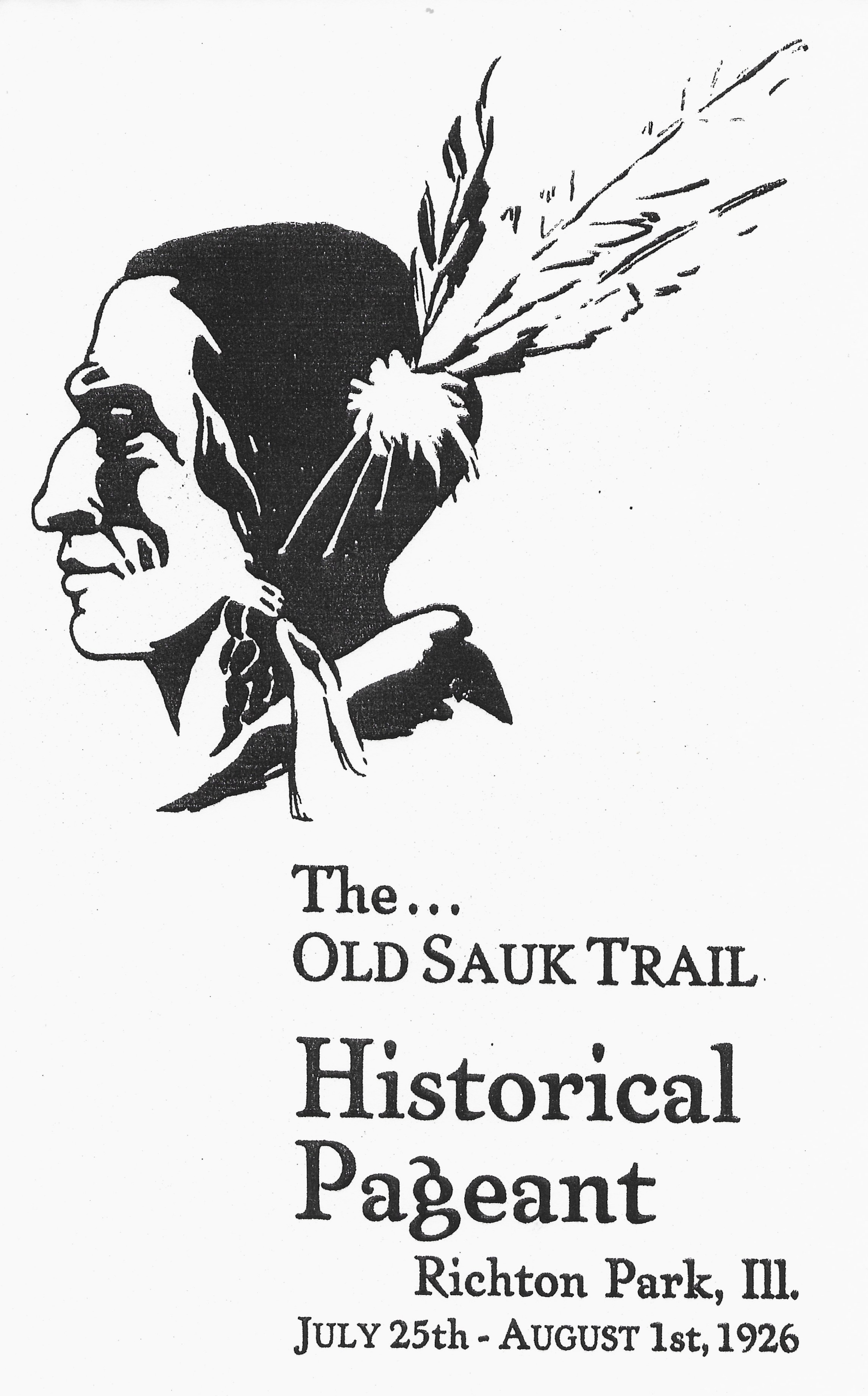 cover of a program used for the old sauk trail historical pageant in richton park in 1926
